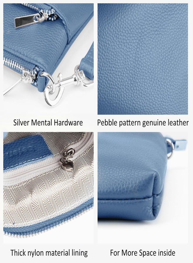befen Gunuine Leather Small Crossbody Bags Purses for Women,Woman Cross Body Purse Shoulder Bag with Multiple Zipper Pockets Blue - Image 5